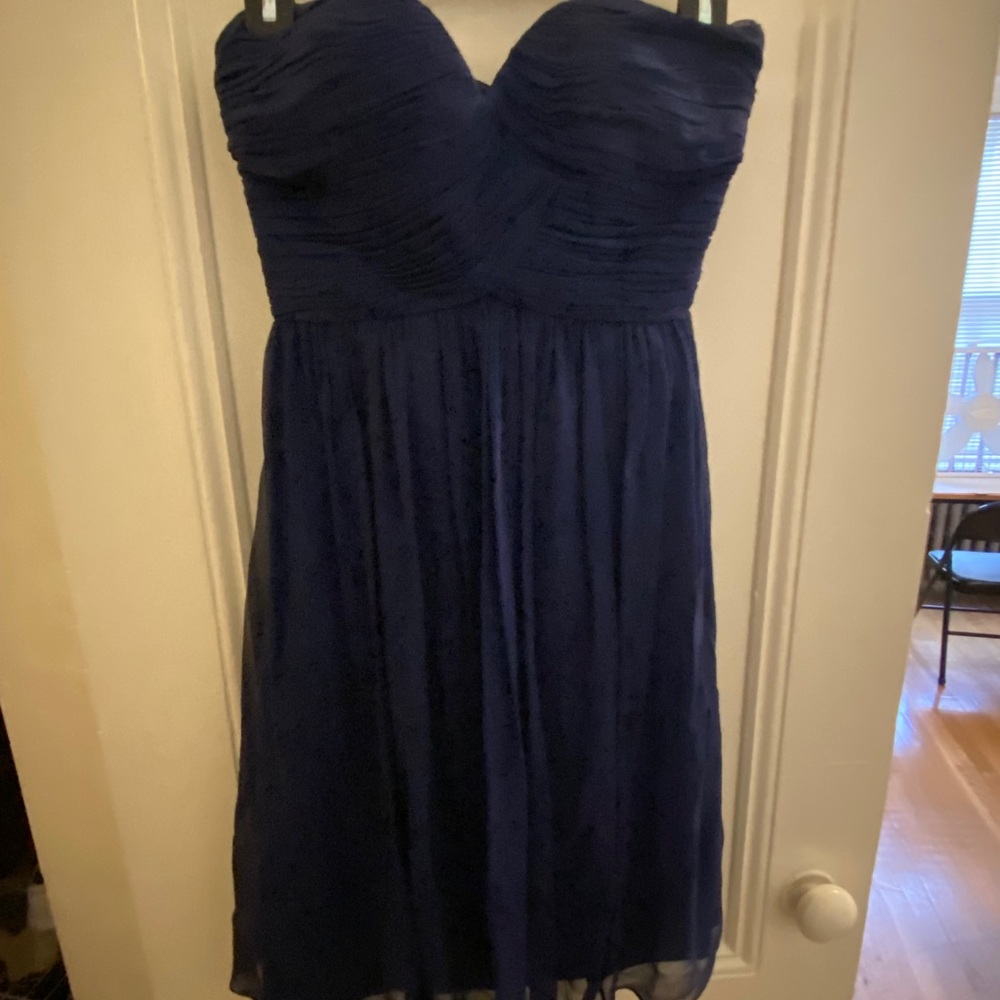 Donna Morgan short navy chiffon bridesmaid dress